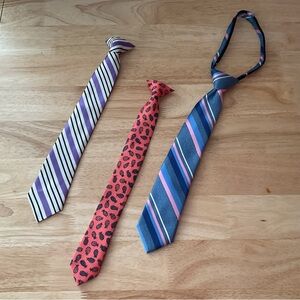 Lot x3 Boys Neck Tie Youth Clip On Striped Pineapple Print Purple Blue Pink M/L